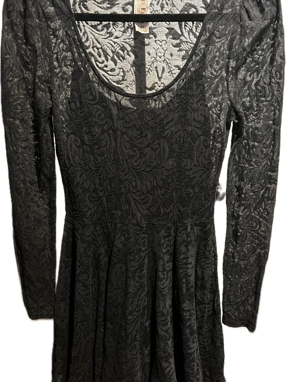 Free People Black Lace Long-Sleeve Fit & Flare Dress vintage
